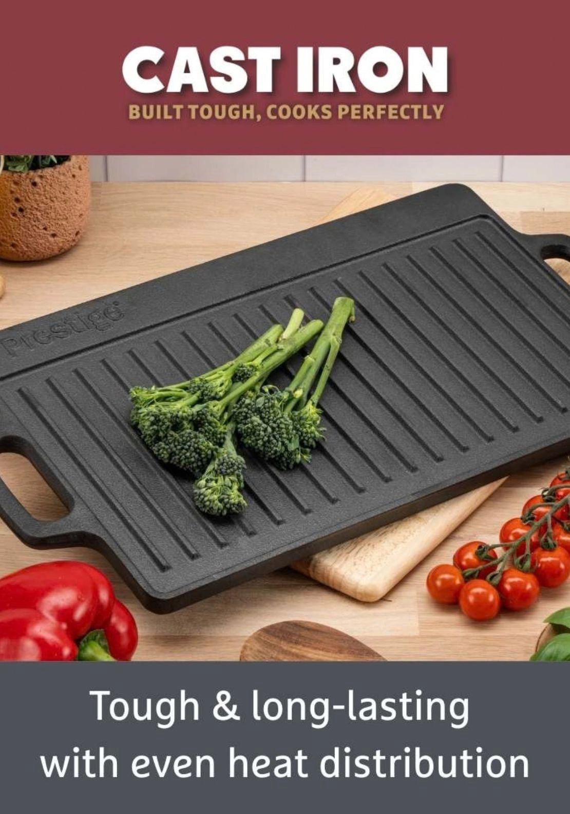 Cast Iron Double Griddle 45cm x 22.5cm - Black