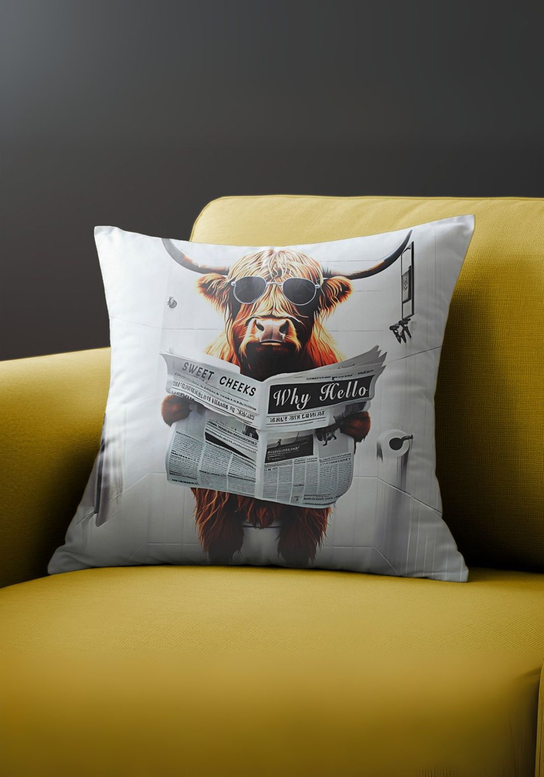 Cushion Highland Cow Loo - White/natural