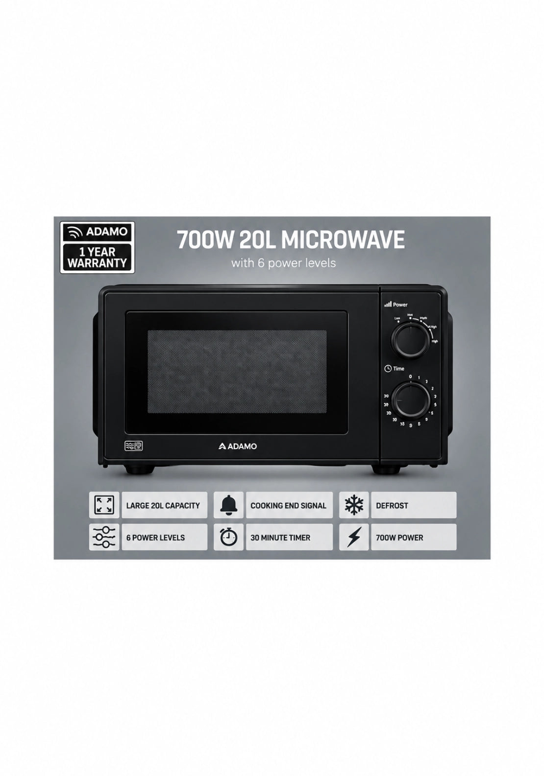 Adamo Sda2638Ed Adamo 20L Manual Microwave - Black 4 Shaws Department Stores