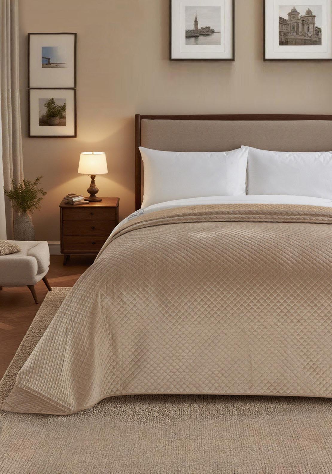 The Home Collection Quilted Velvet Pinsonic Throw - Nude 2 Shaws Department Stores