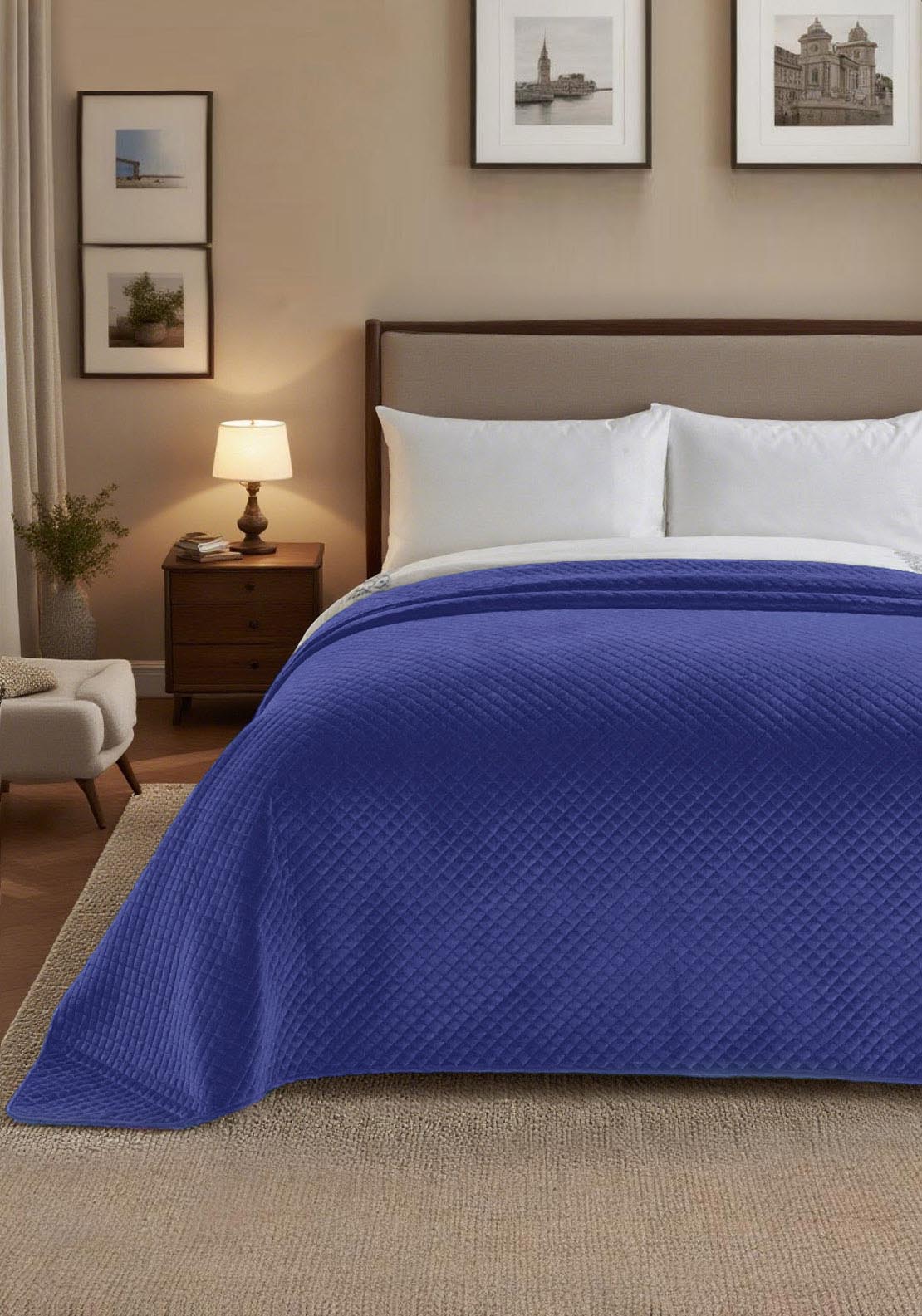 The Home Collection Quilted Velvet Pinsonic Throw - Blue 2 Shaws Department Stores