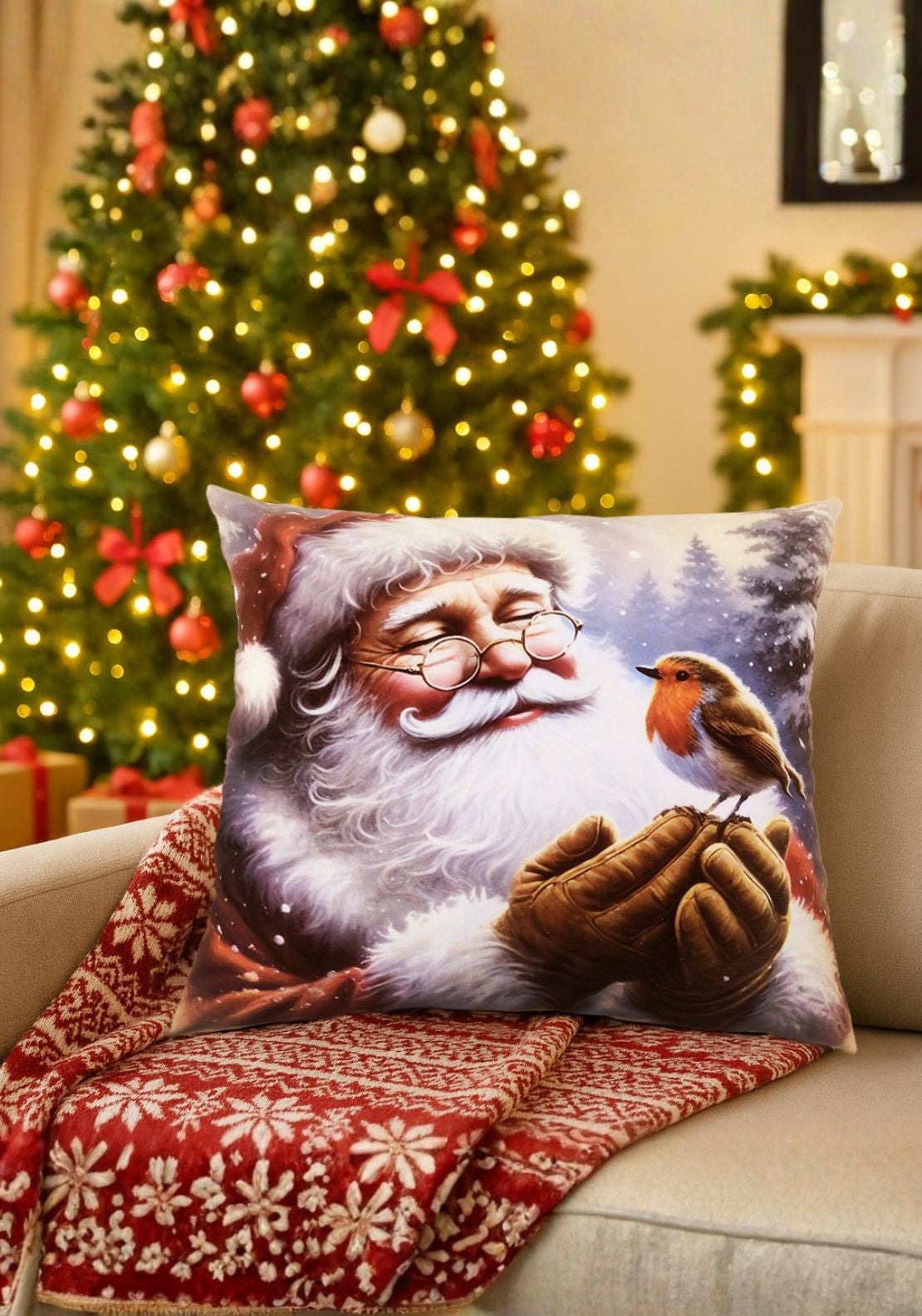 The Home Collection Santa with Robin Cushion - Multi 1 Shaws Department Stores
