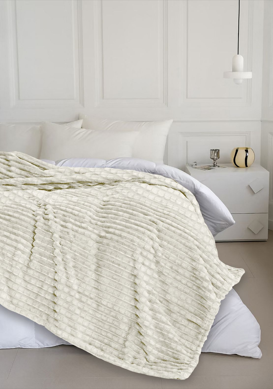 The Home Collection Plush Waffle Throw 150 x 200 cm - Ivory 1 Shaws Department Stores