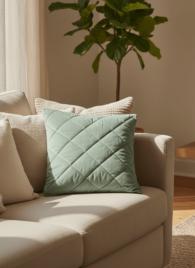The Home Collection Velvet Pinsonic Cushion - Green 1 Shaws Department Stores
