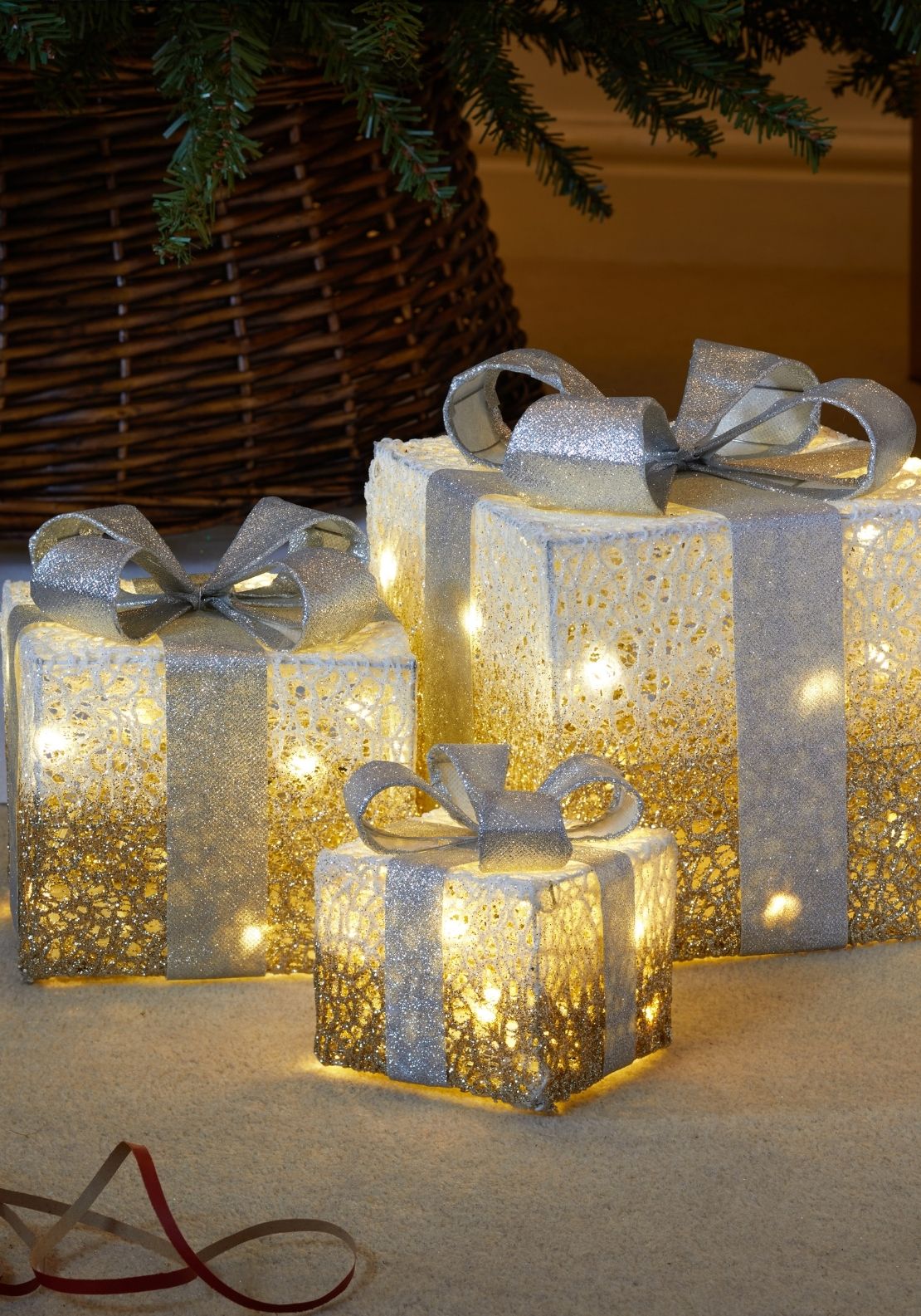 The Home Christmas Set Of 3 Sparkly Faux Gift Boxes - Gold 2 Shaws Department Stores