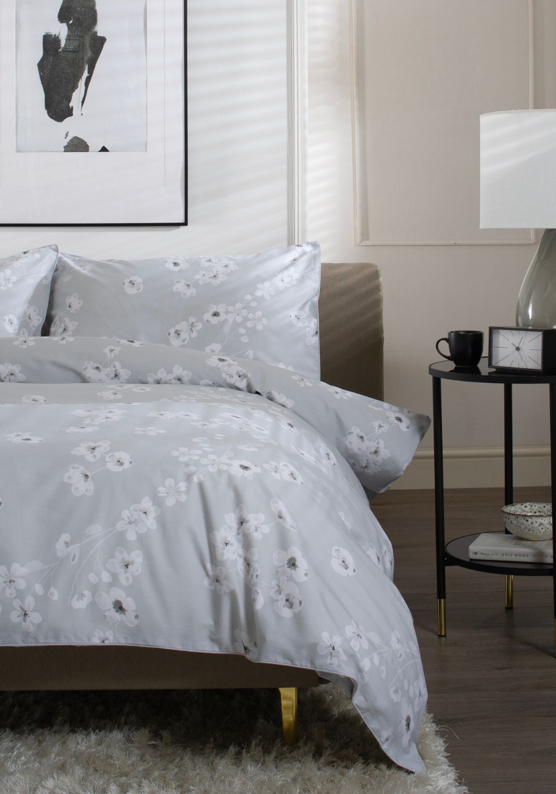 The Lyndon Company 1000% Cotton Petite Fleur Duvet Cover Set - Grey 3 Shaws Department Stores