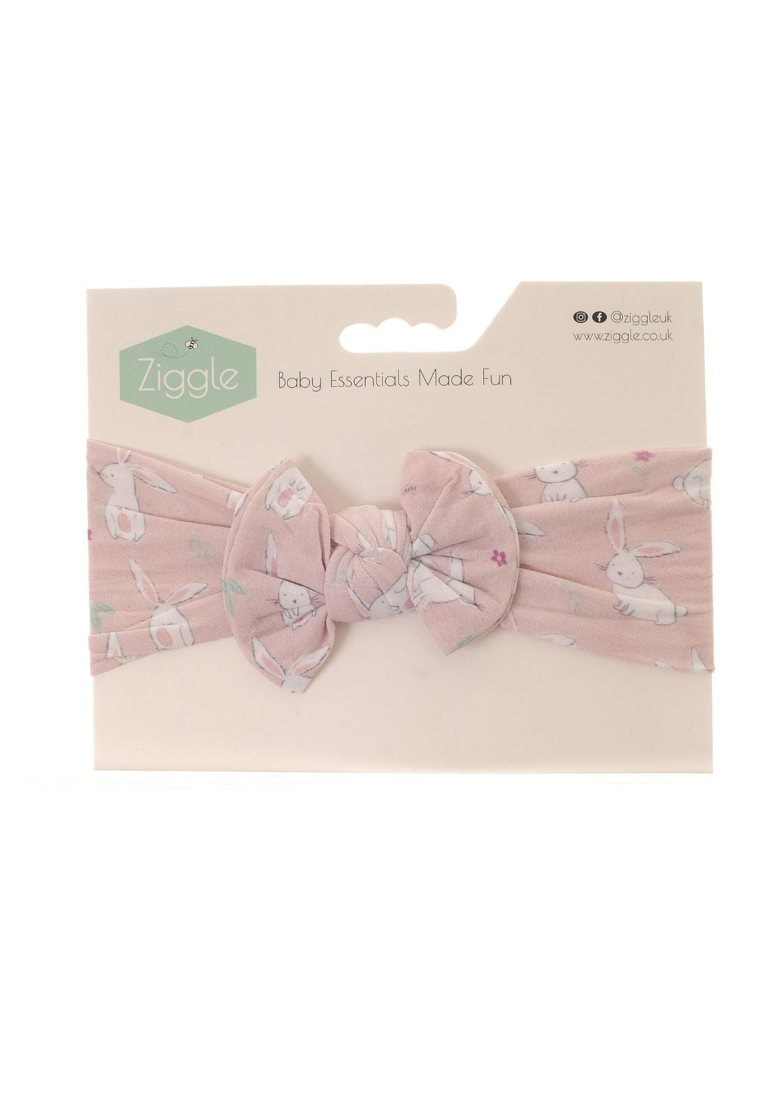 Bunny Print Top Bow Turban Headband - Pink / White