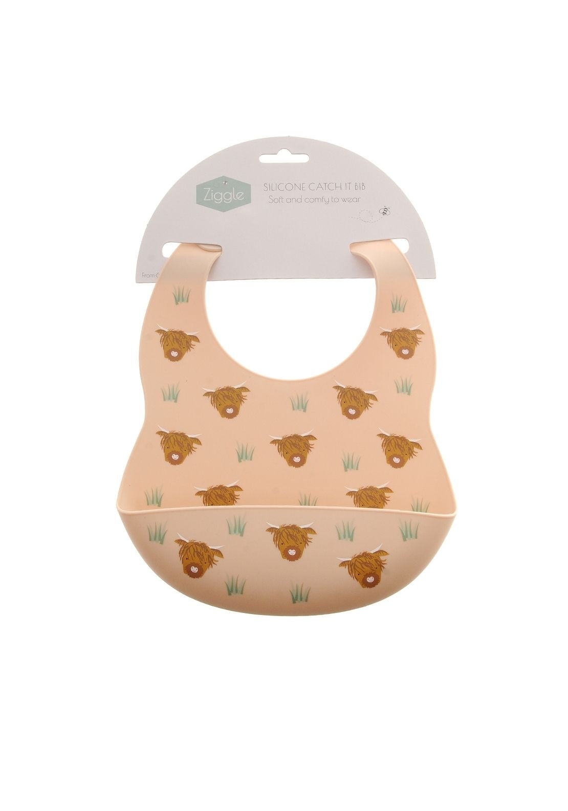 Silicone Highland Cow Print Bib - Pink