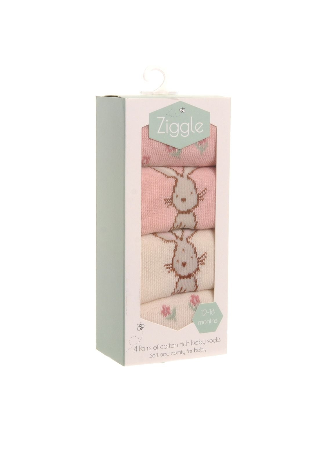 Ziggle Cotton Bunny Socks 4 Pack - Pink 1 Shaws Department Stores
