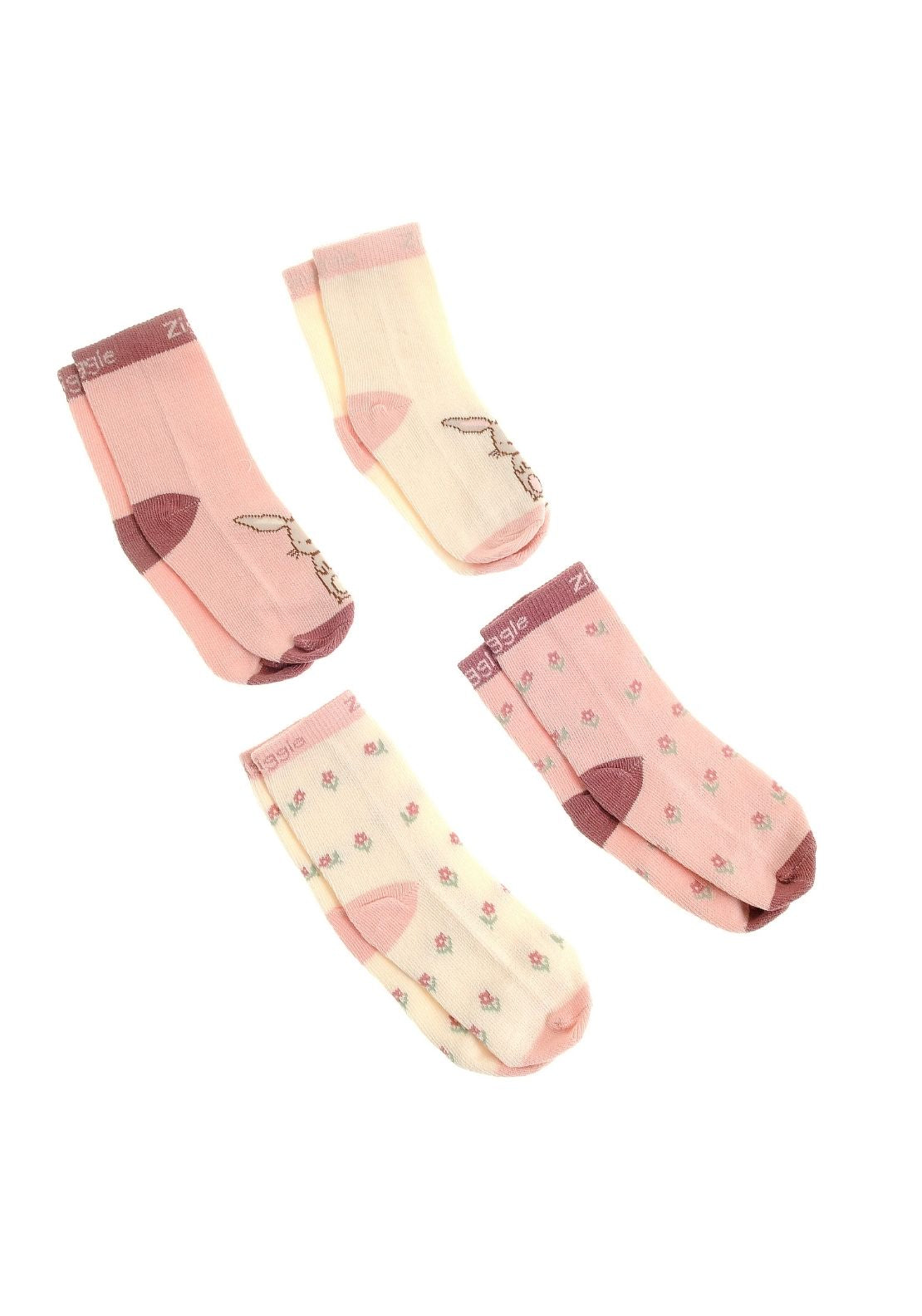 Ziggle Cotton Bunny Socks 4 Pack - Pink 4 Shaws Department Stores
