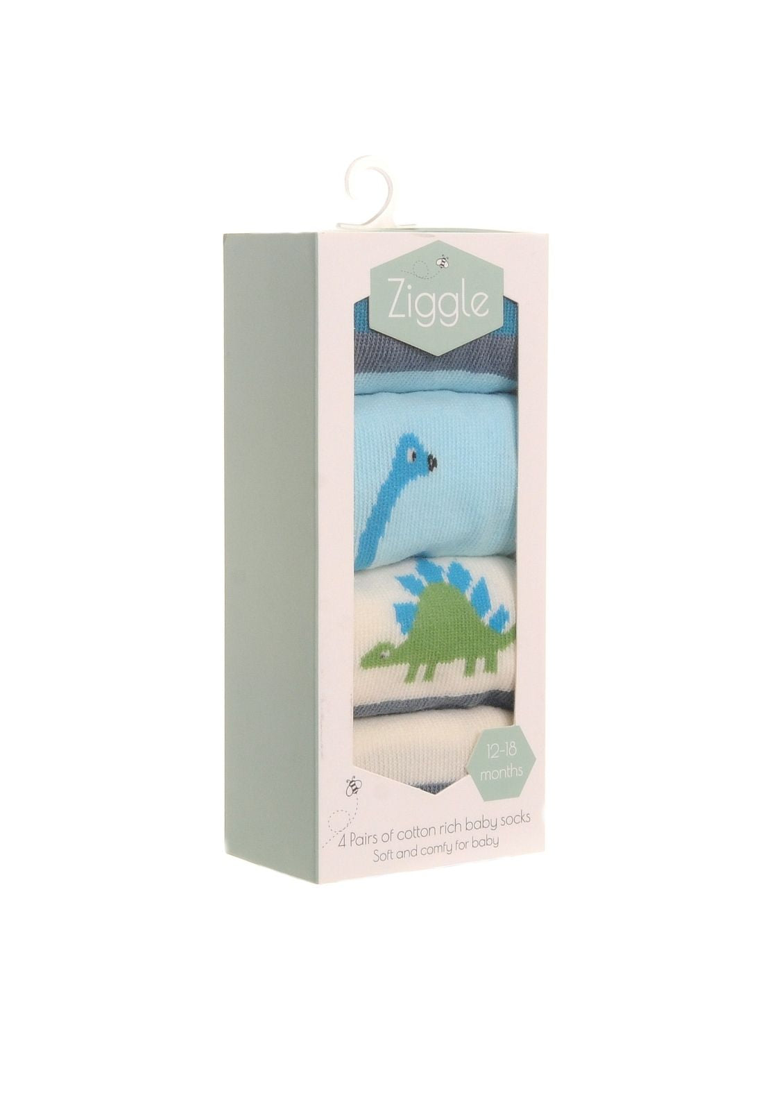 Cotton Dinosaur Socks 4 Pack - Blue