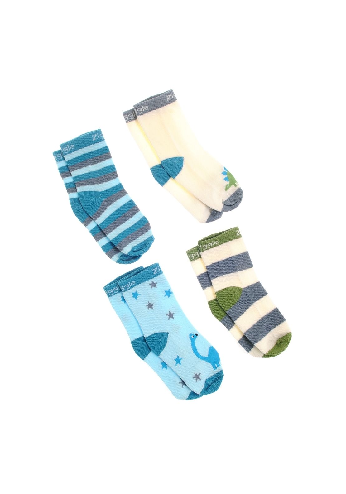 Cotton Dinosaur Socks 4 Pack - Blue
