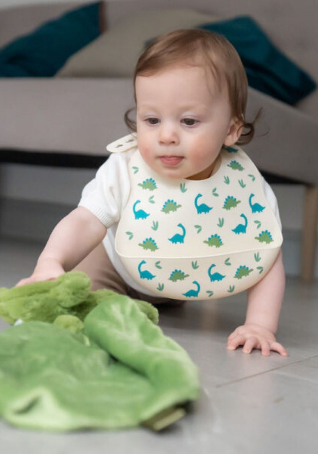 Silicone Dinosaur Print Bib - Blue