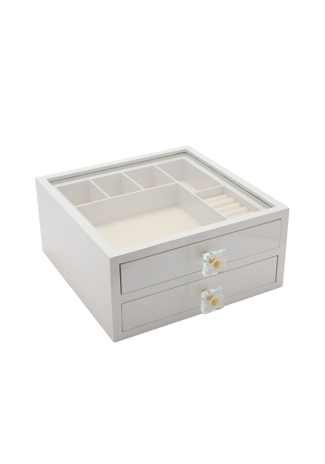 Jewellery Box With With Storage Areas And Glass Top - White