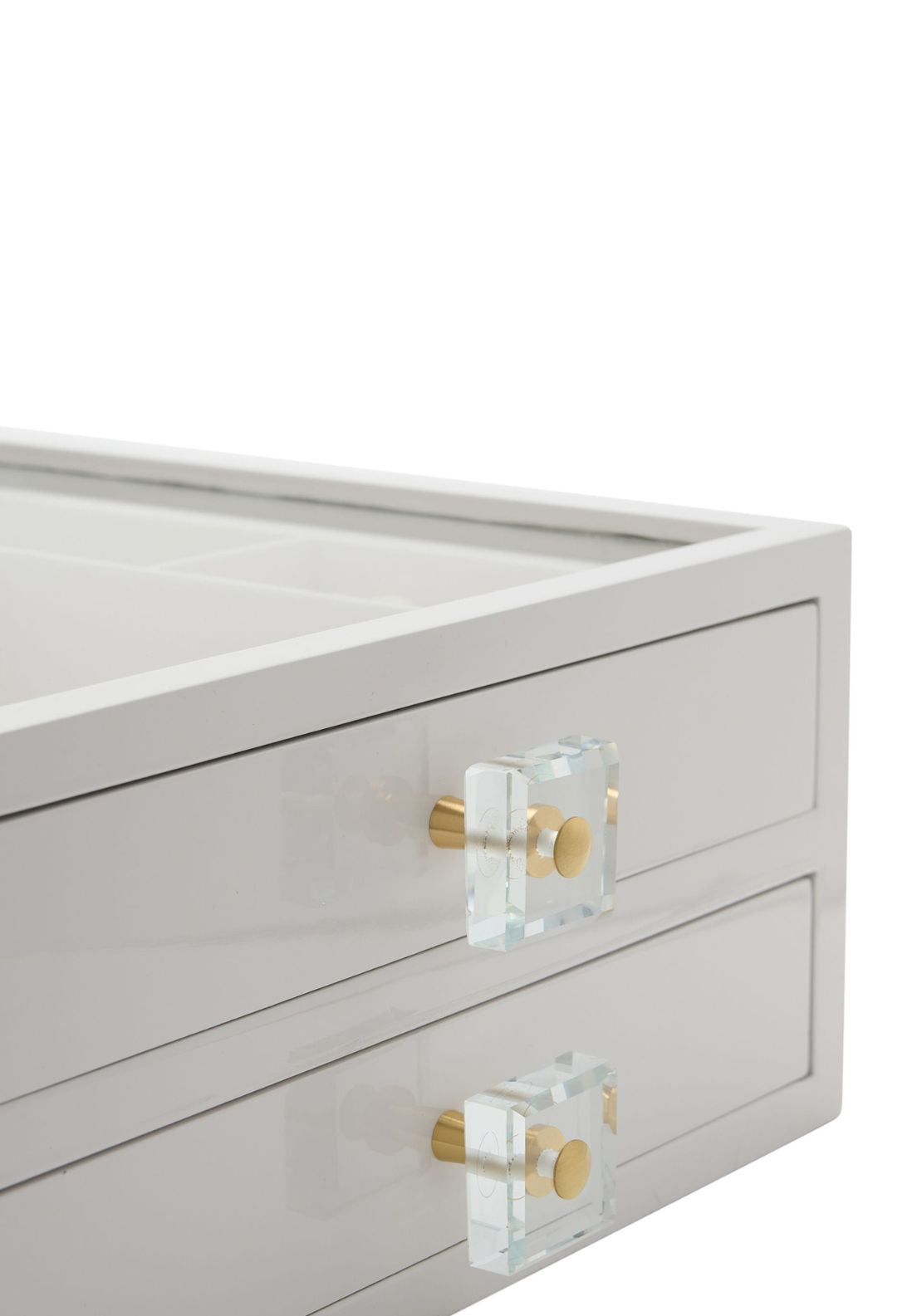 Jewellery Box With With Storage Areas And Glass Top - White