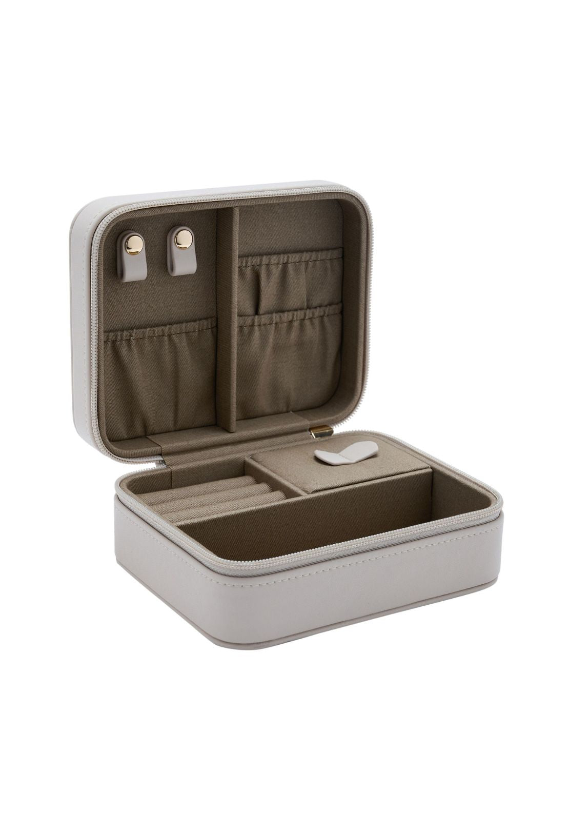 Jewellery Zip Box With Storage Areas - Cream