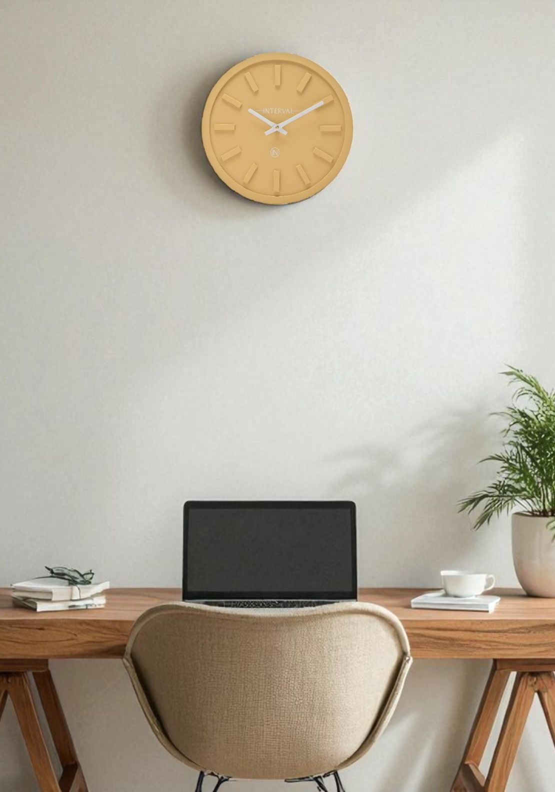 Minimalist Wall Clock With Matt Finish - Yellow