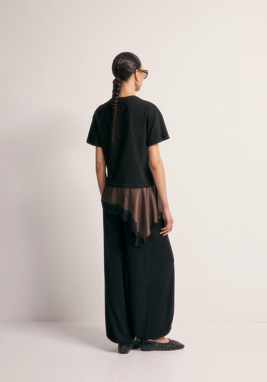 Mixed-Fabric Lace T-Shirt - Black