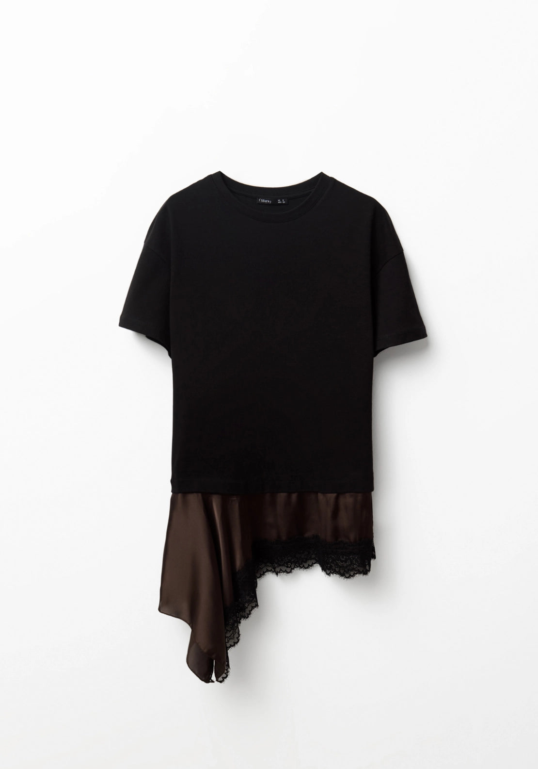 Mixed-Fabric Lace T-Shirt - Black