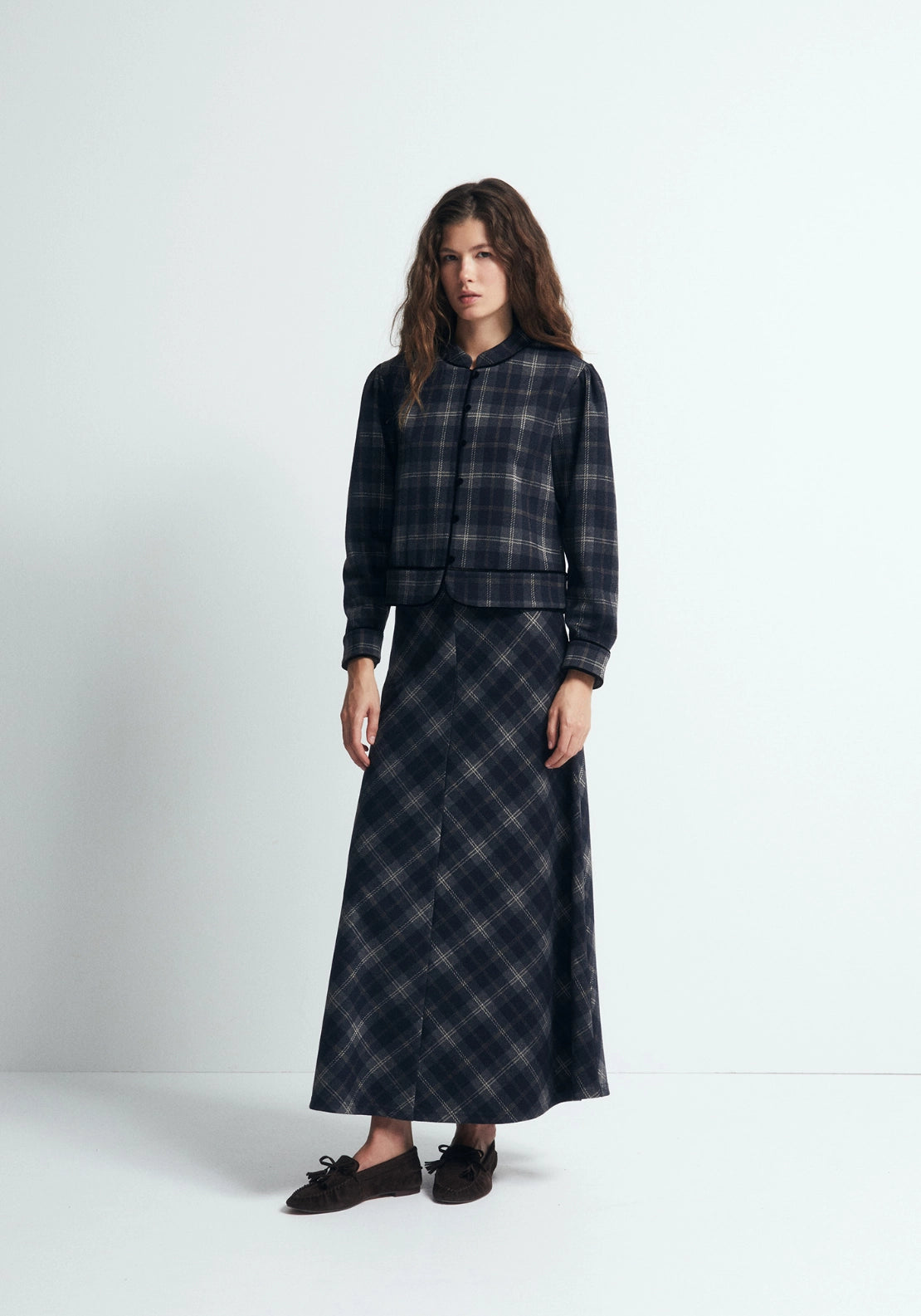Cropped Check Jacket - Blue