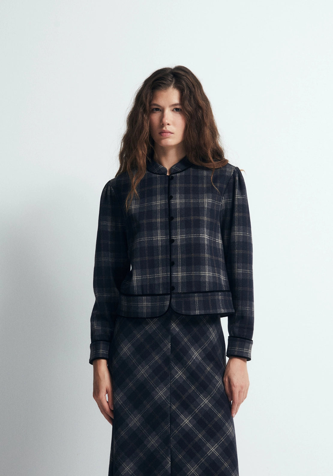 Cropped Check Jacket - Blue