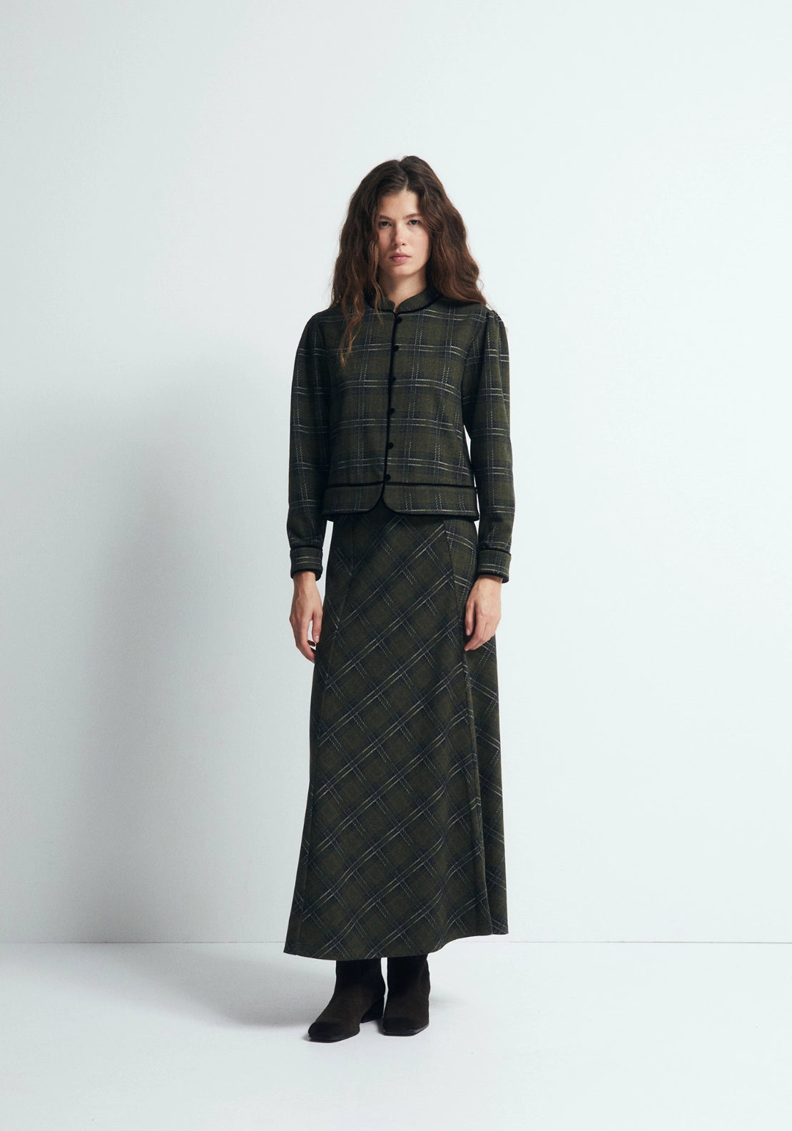 Cropped Check Jacket - Green