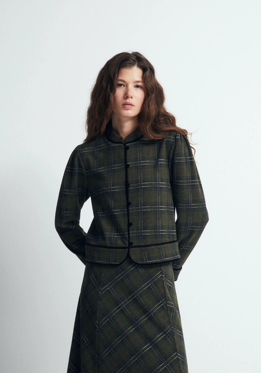 Cropped Check Jacket - Green