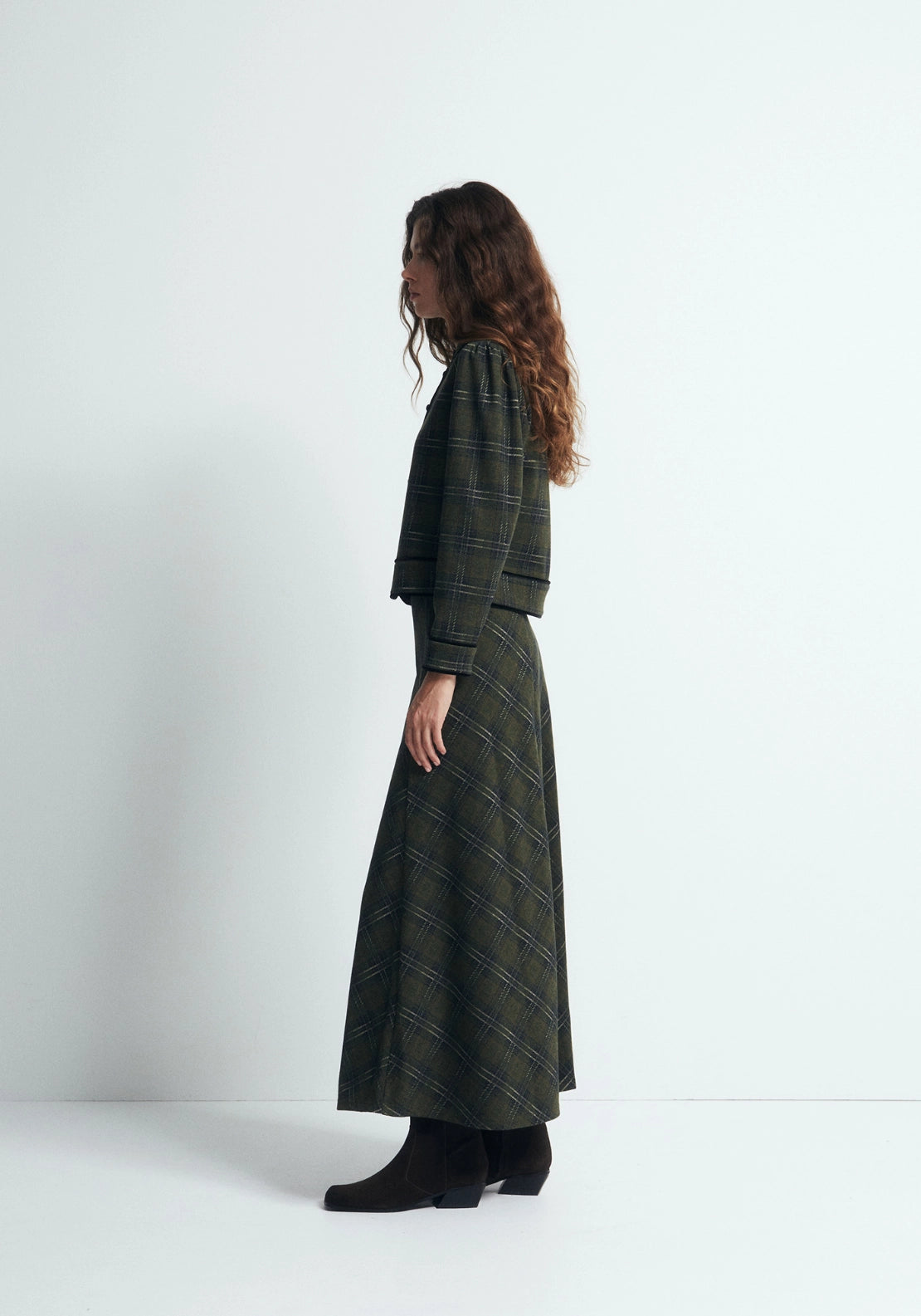 Cropped Check Jacket - Green
