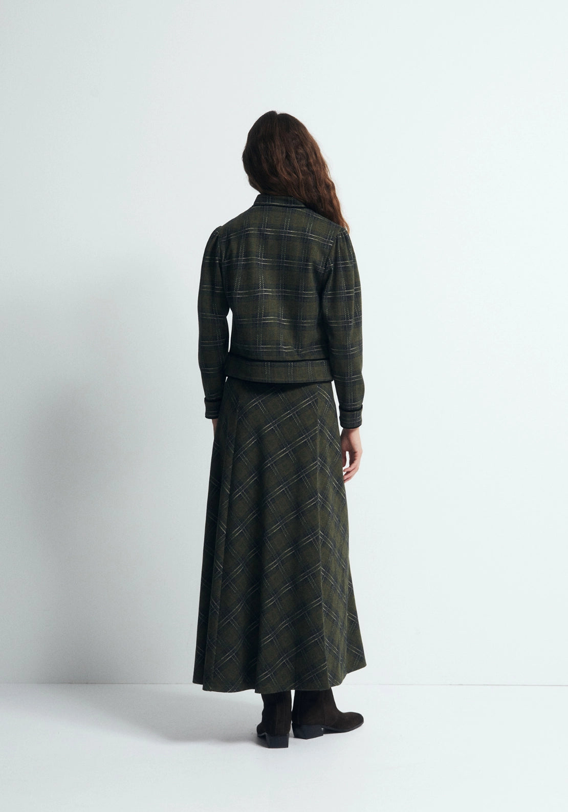 Cropped Check Jacket - Green