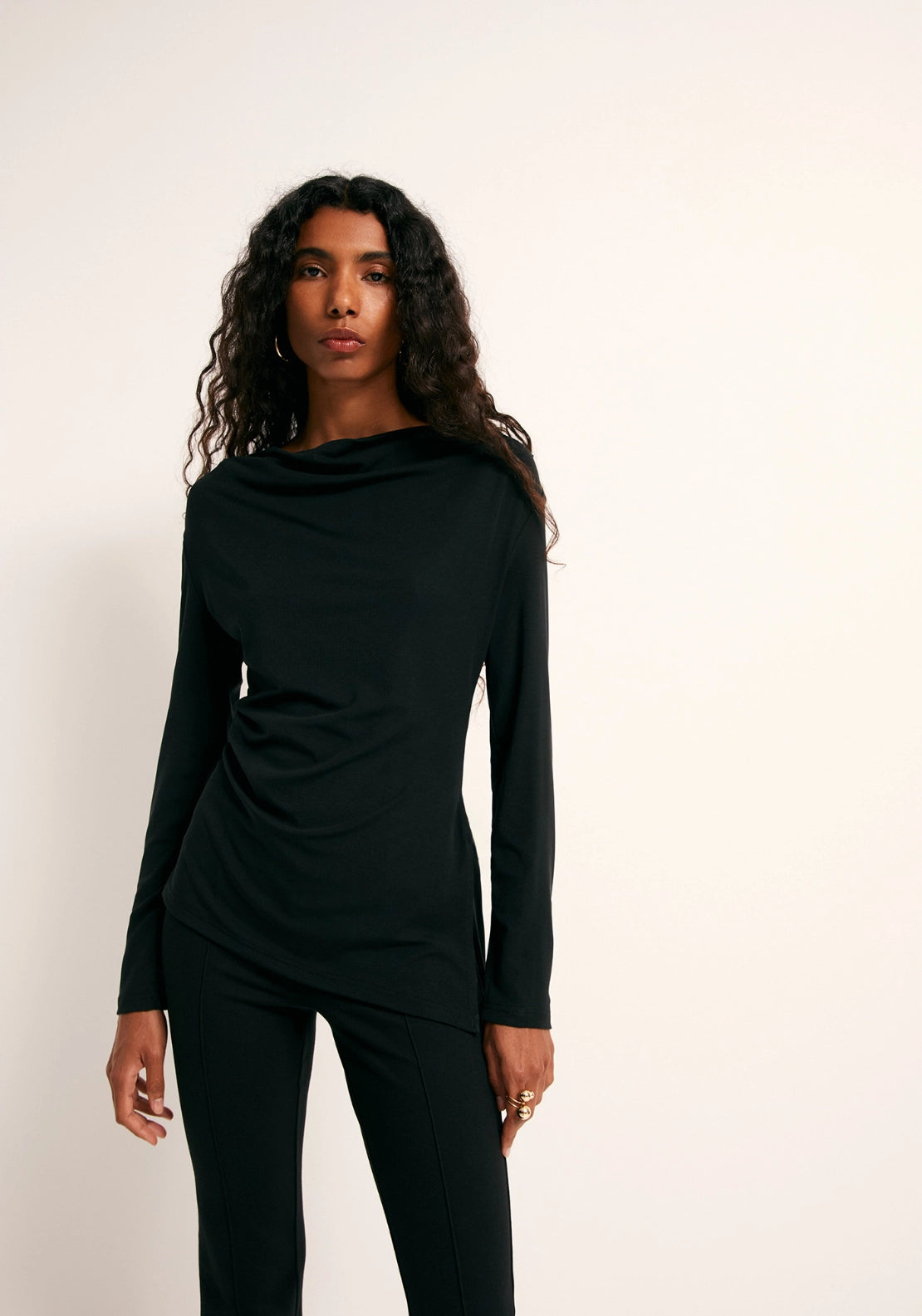 Side Knot Drape Top - Black