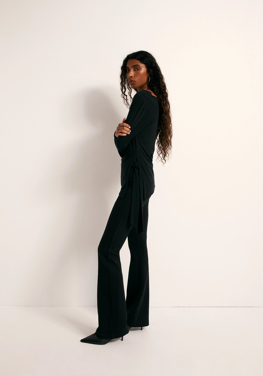 Side Knot Drape Top - Black