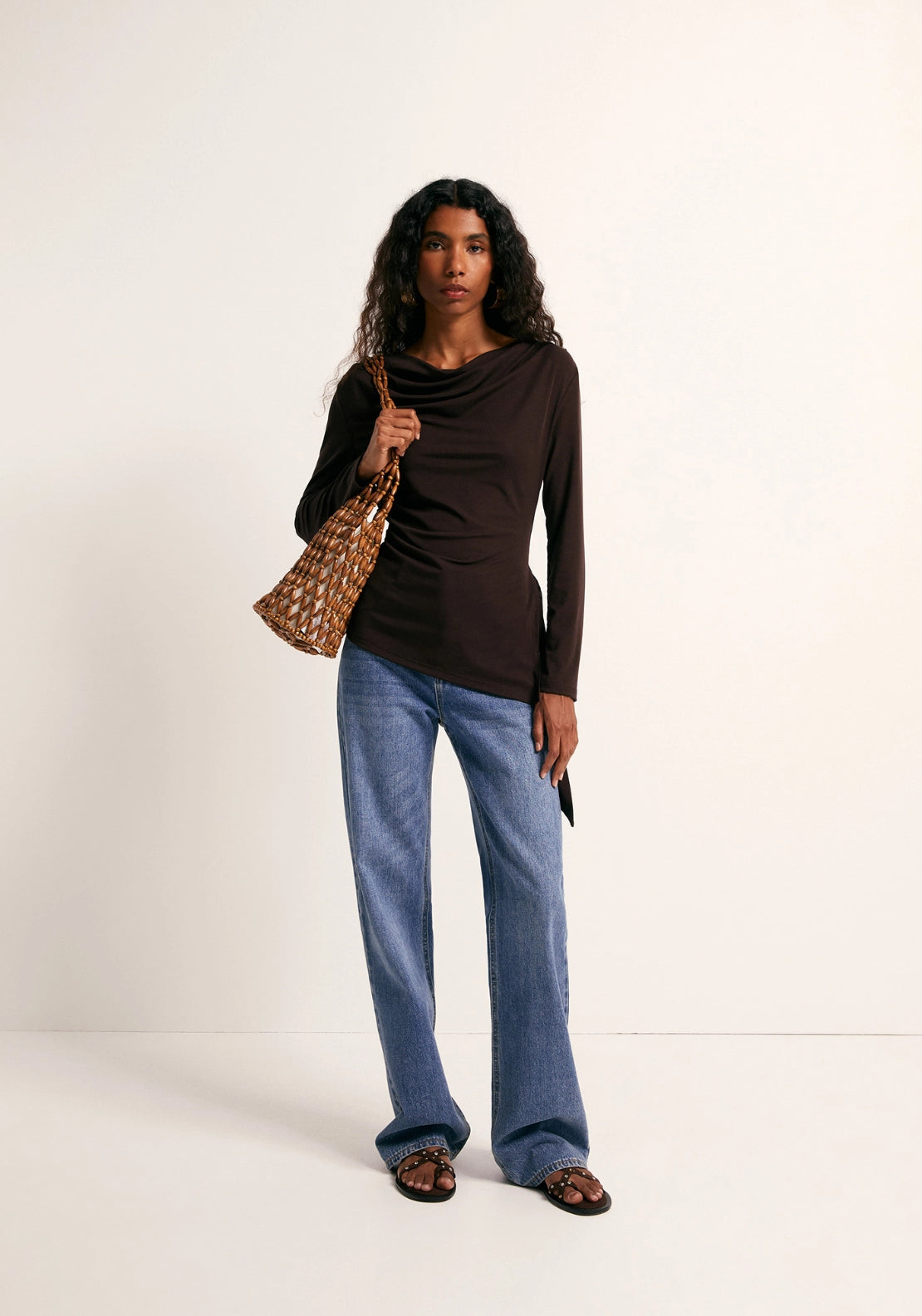 Side Knot Drape Top - Brown