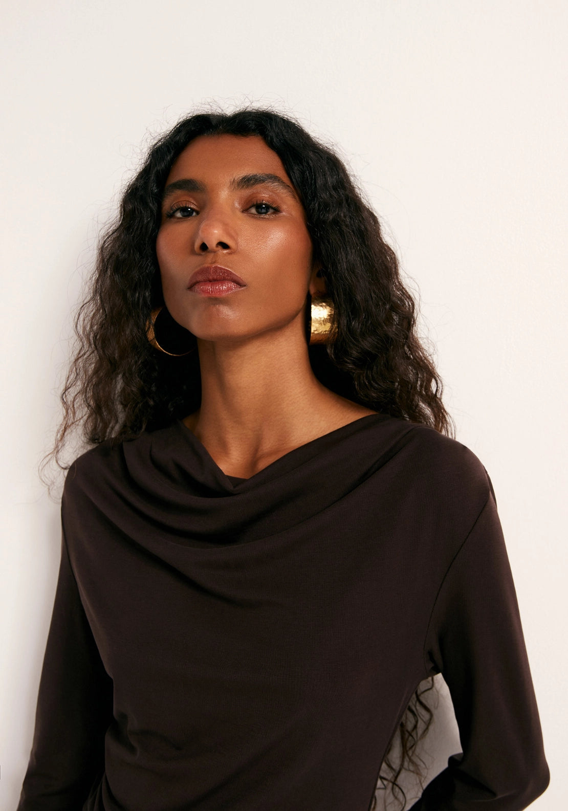 Side Knot Drape Top - Brown