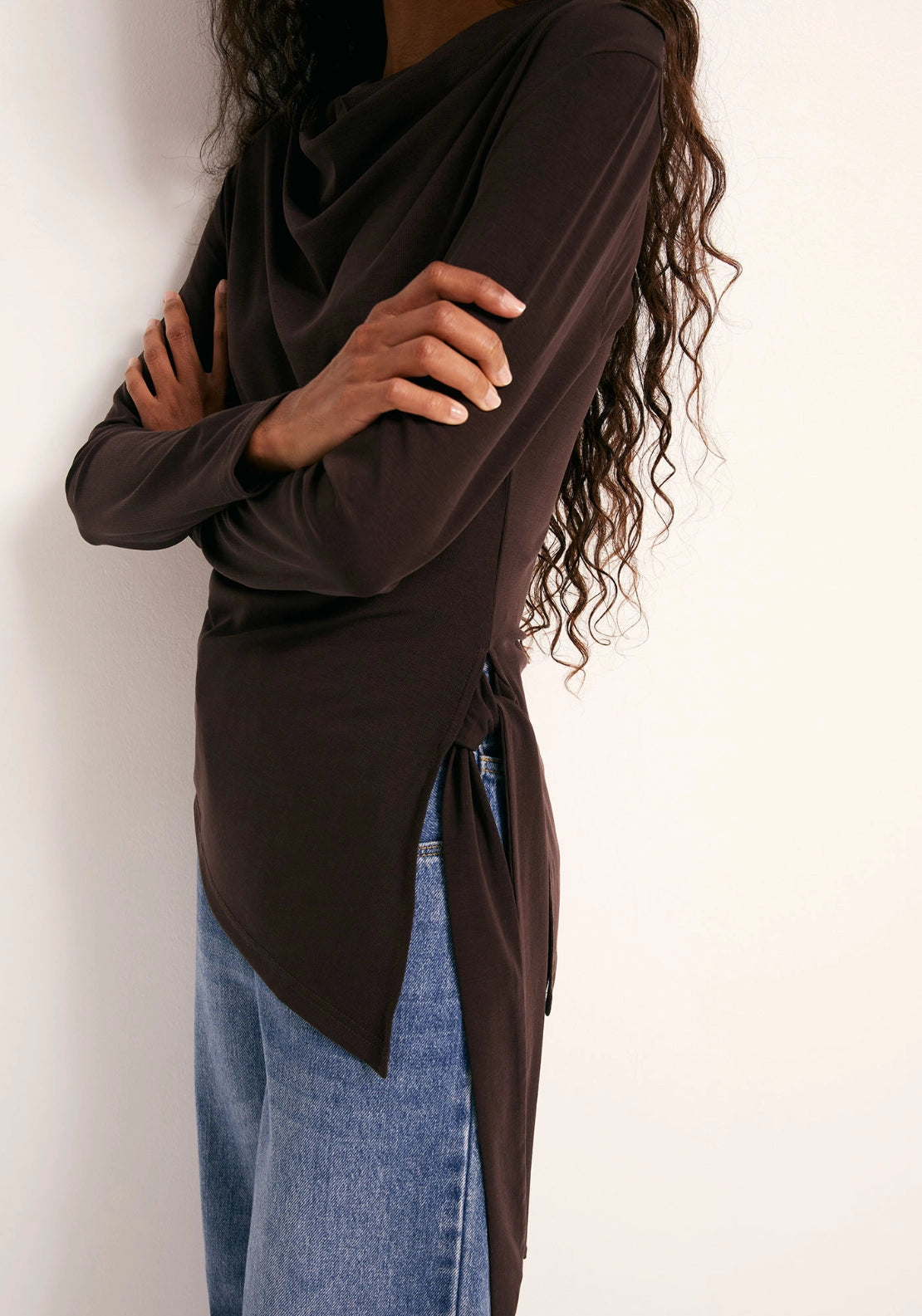 Side Knot Drape Top - Brown