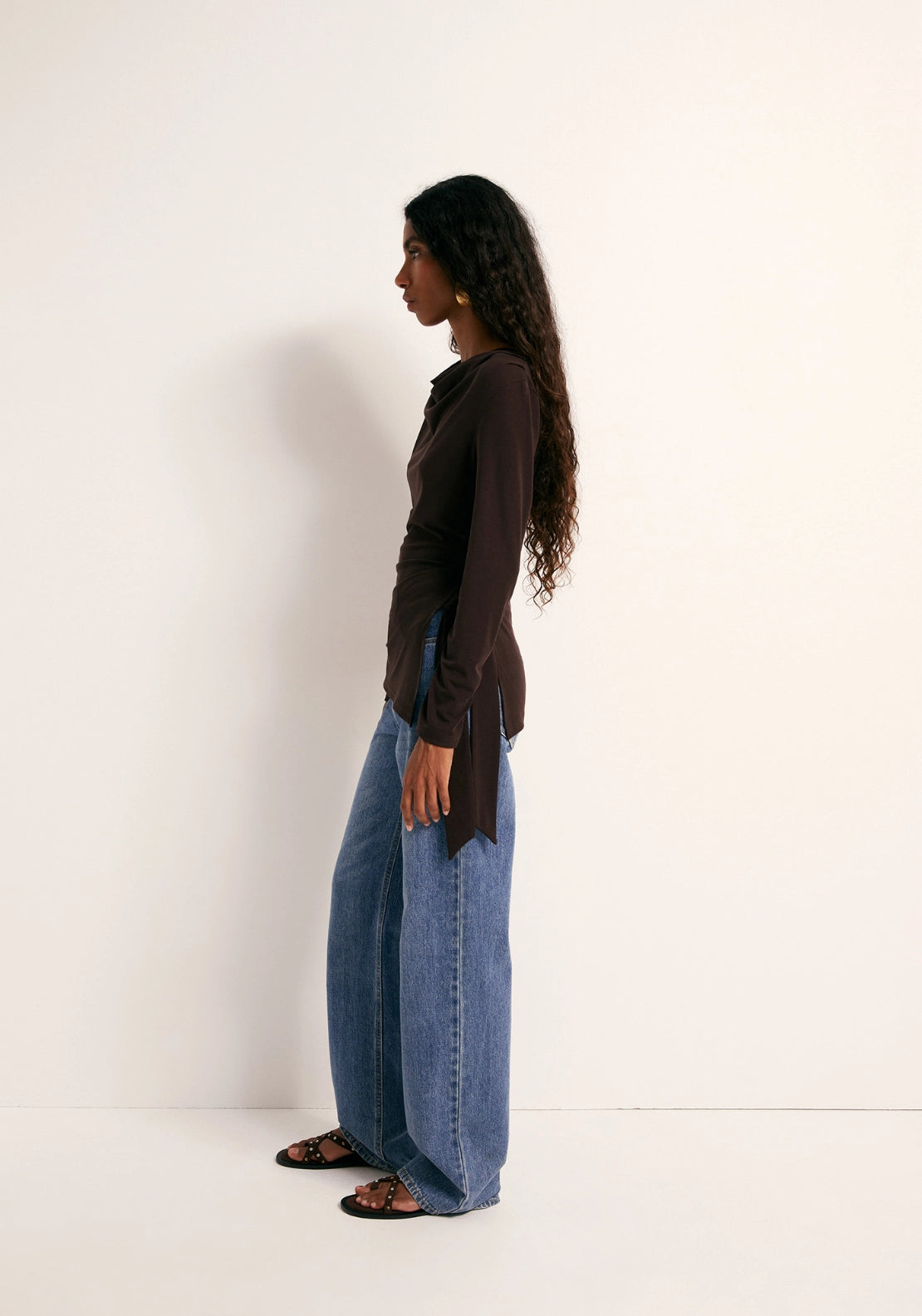 Side Knot Drape Top - Brown