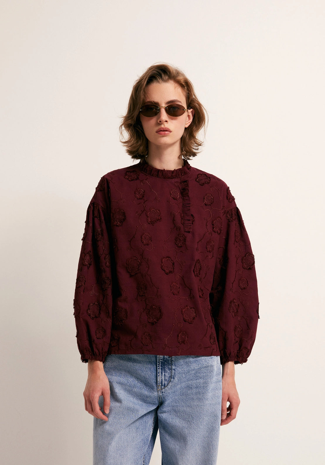 Embroidered Flower Top - Red