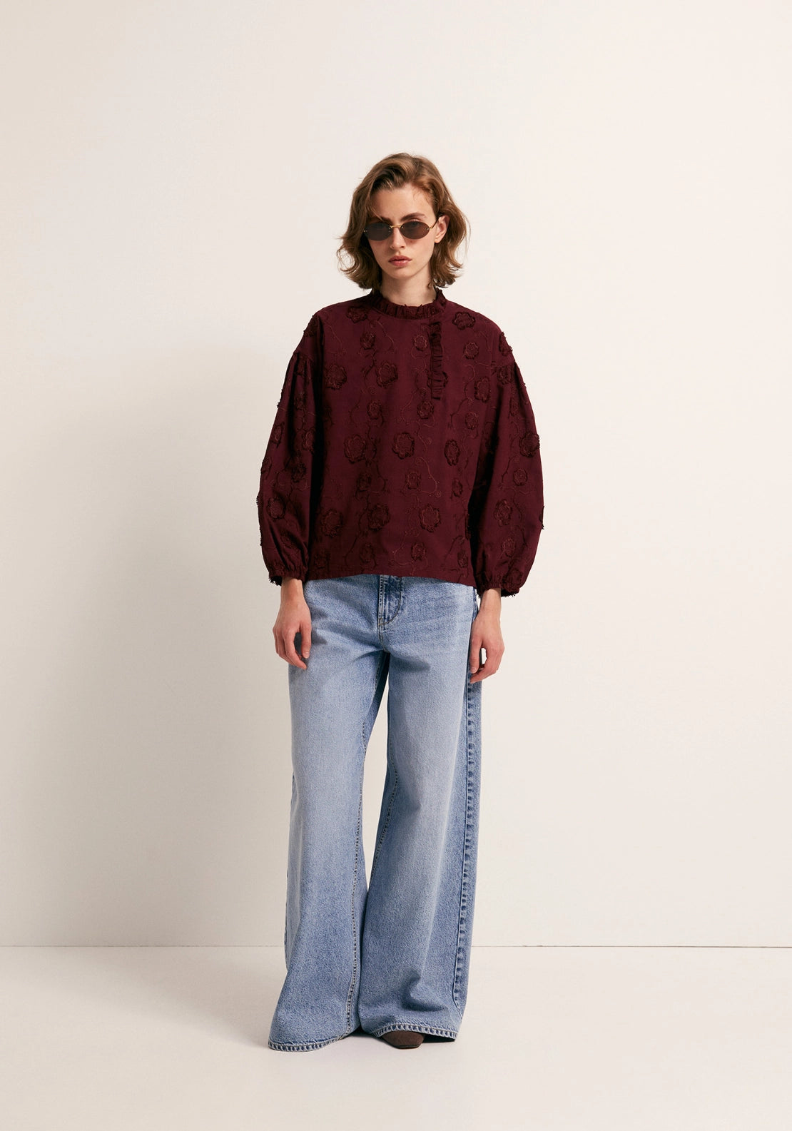 Embroidered Flower Top - Red