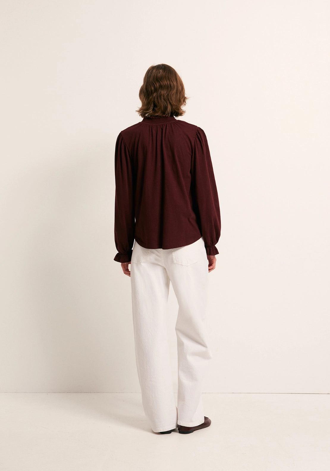 Solid Colour Smock Neck Top - Red
