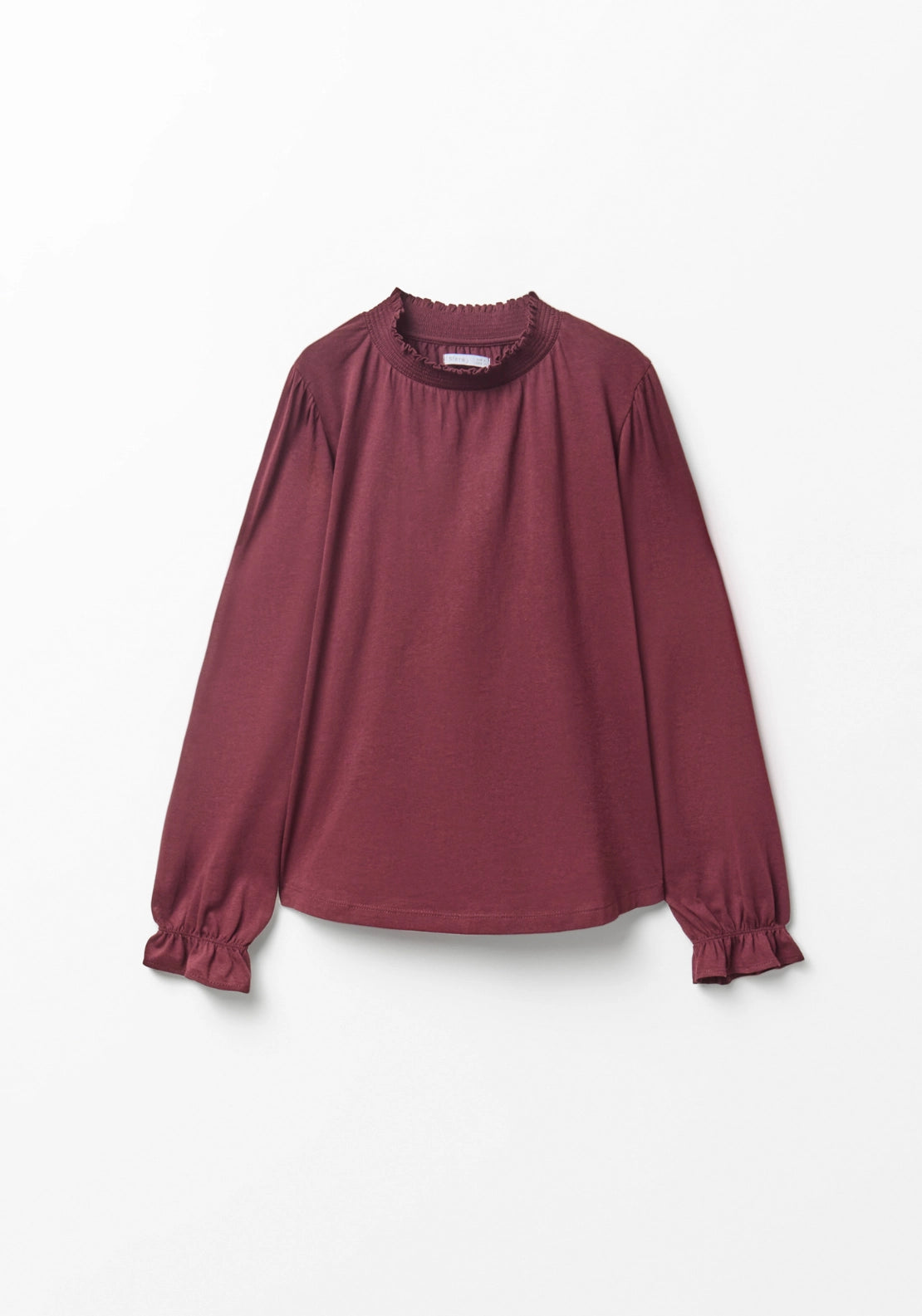 Solid Colour Smock Neck Top - Red