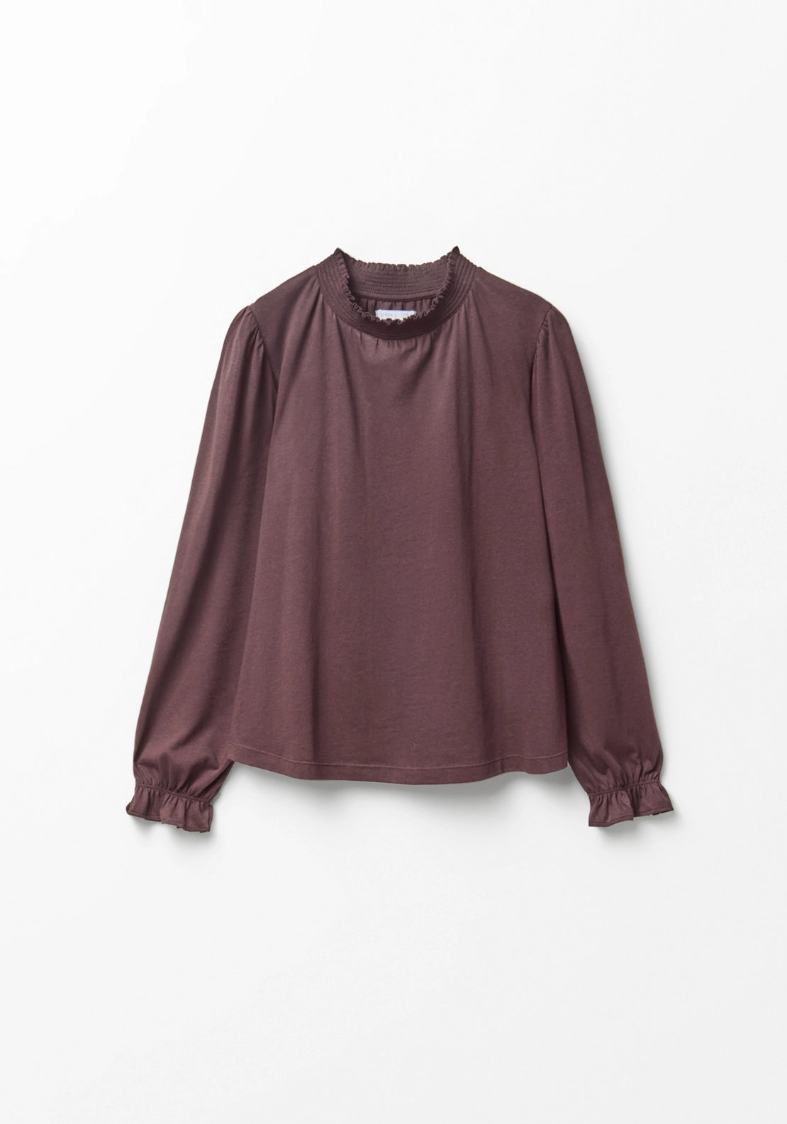 Solid Colour Smock Neck Top - Brown