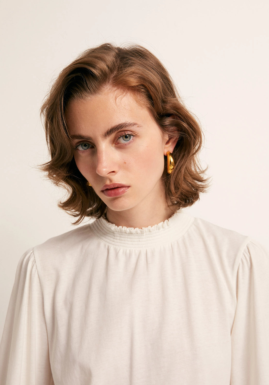 Solid Colour Smock Neck Top - White