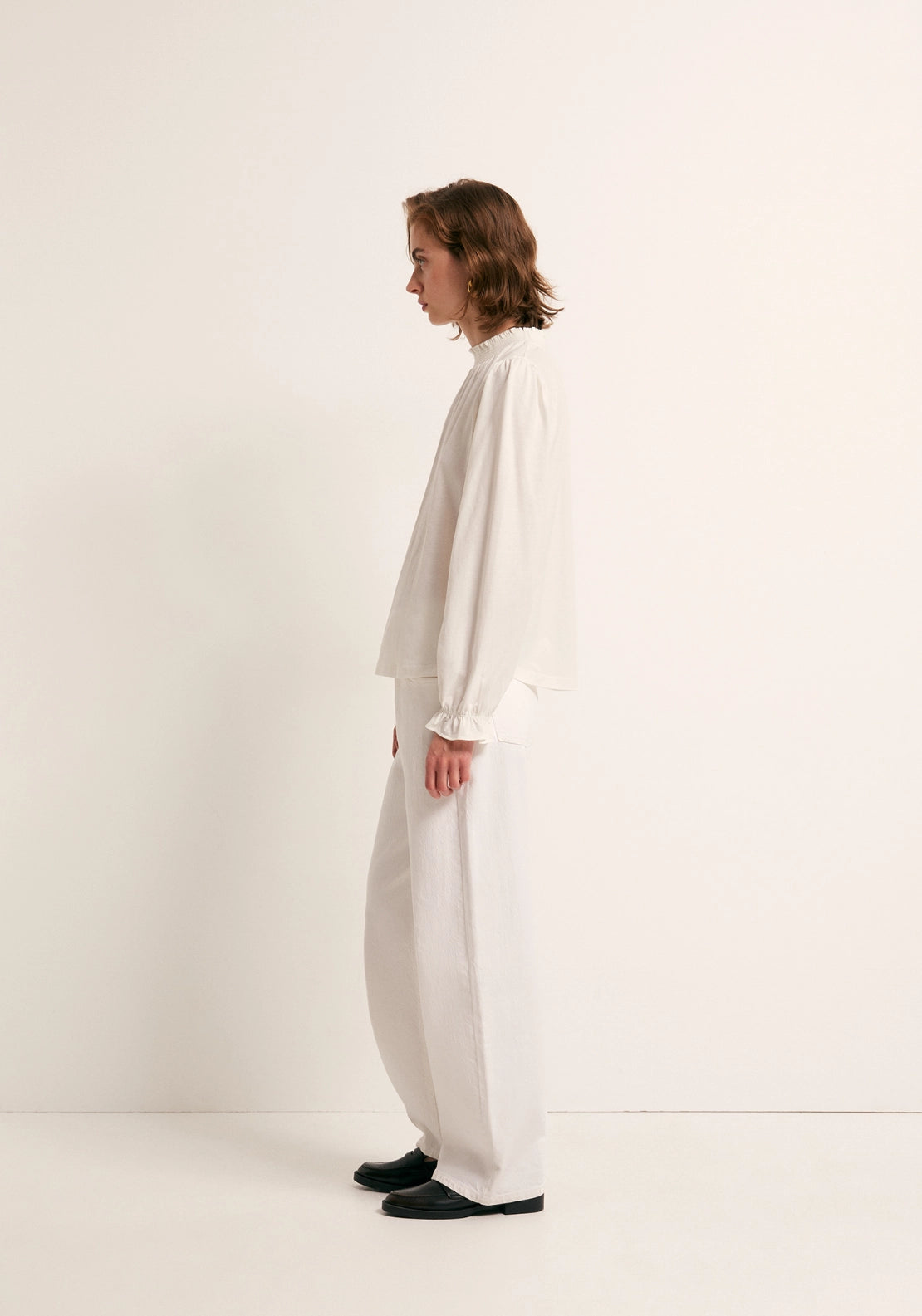 Solid Colour Smock Neck Top - White