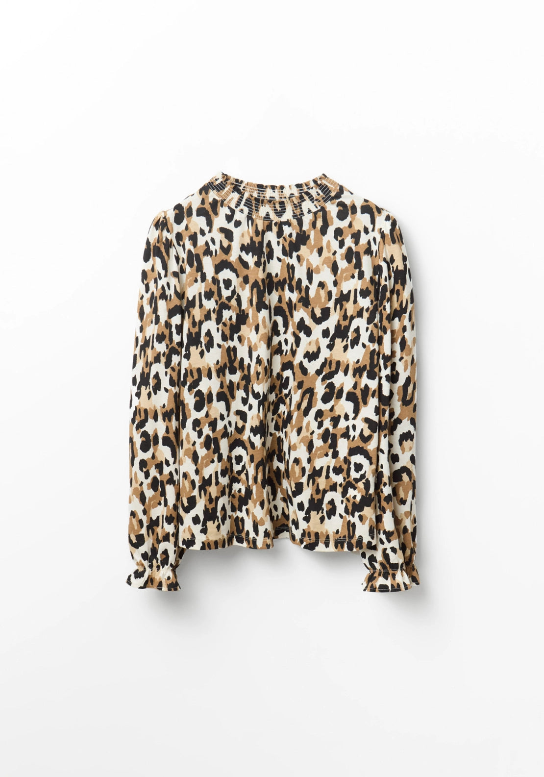Printed Ruffle Cuff Top - Brown