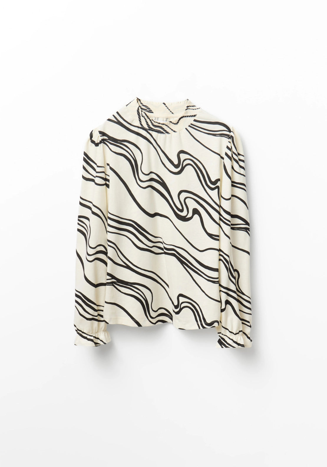 Printed Ruffle Cuff Top - Cream