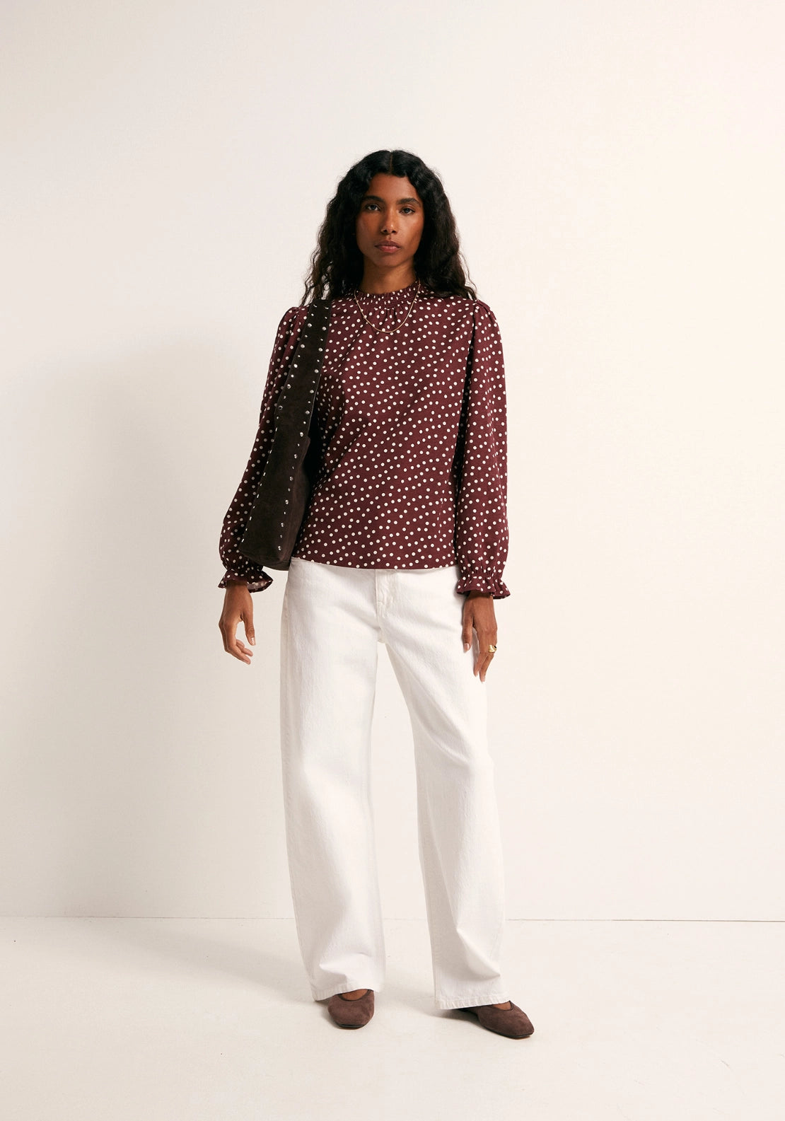 Printed Ruffle Cuff Top - Red