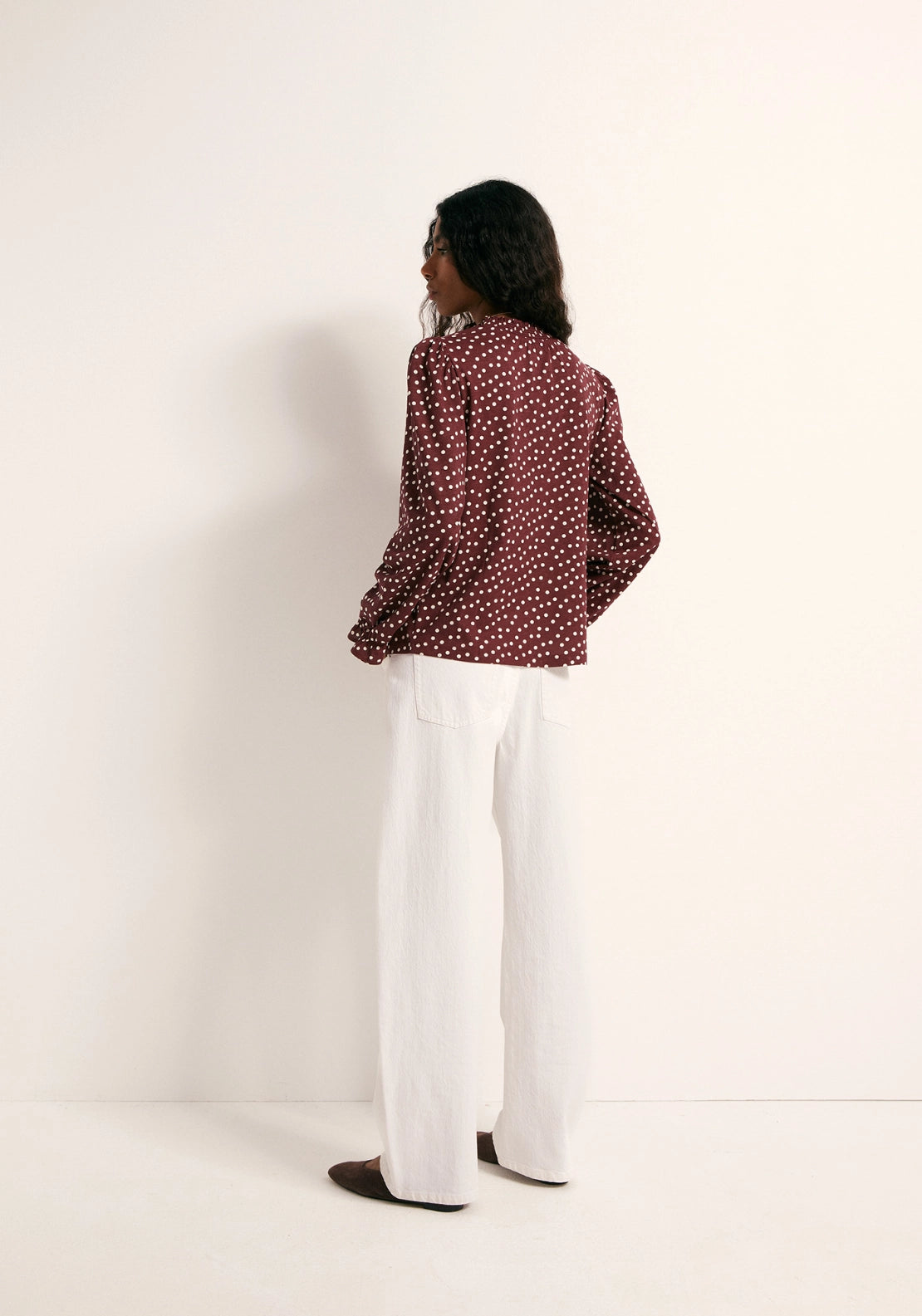 Printed Ruffle Cuff Top - Red