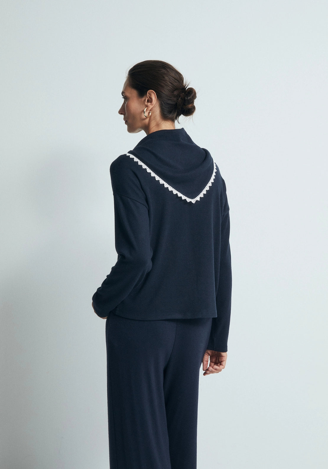 Scarf Detail Top - Navy Blue