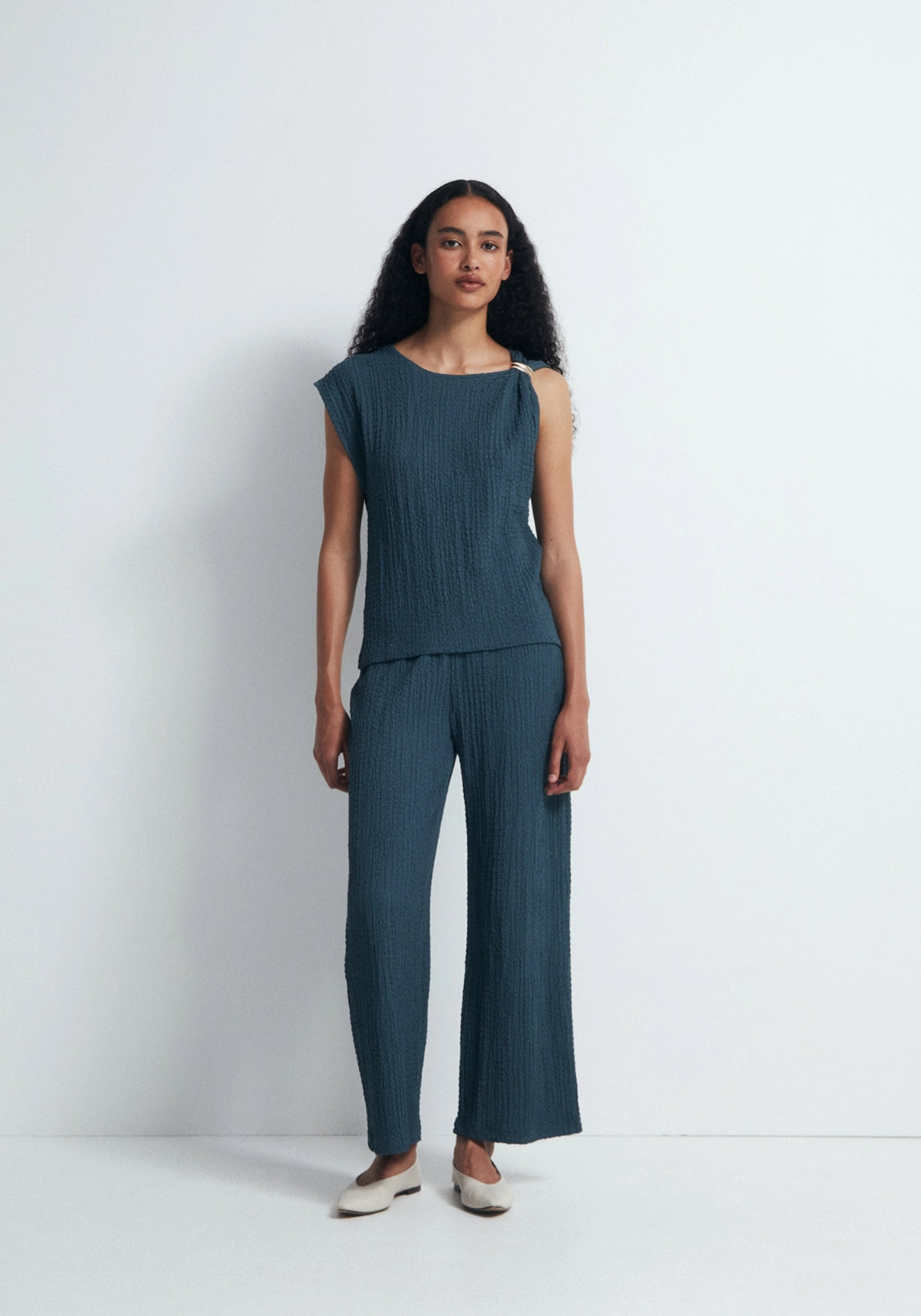 Matching Metallic Ring Top - Blue