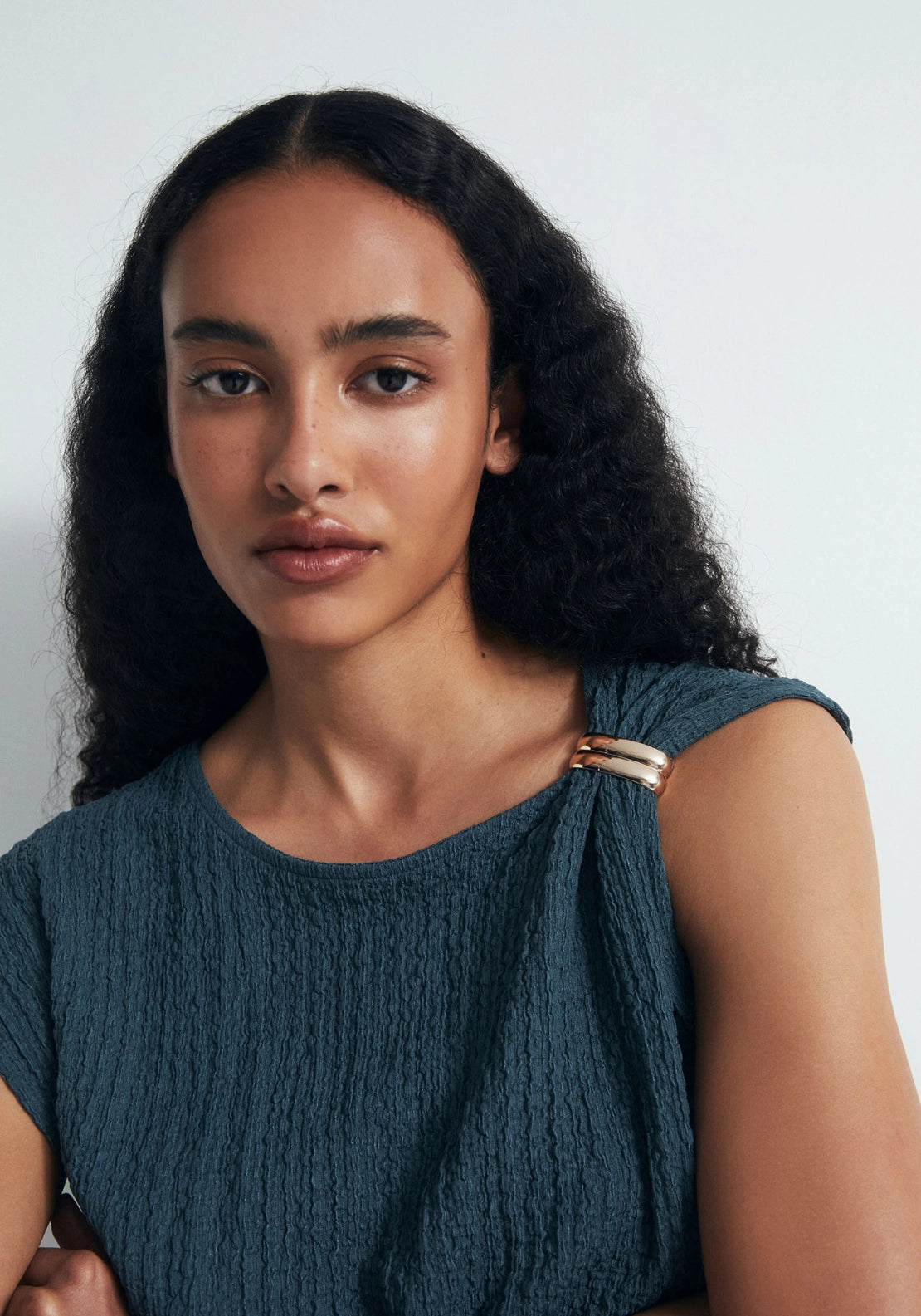 Matching Metallic Ring Top - Blue