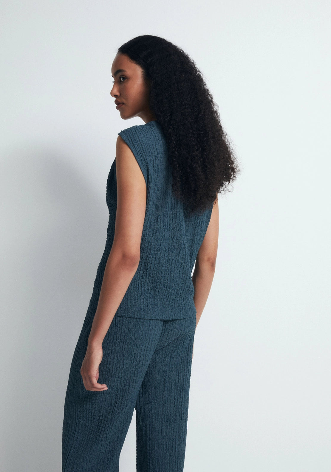 Matching Metallic Ring Top - Blue